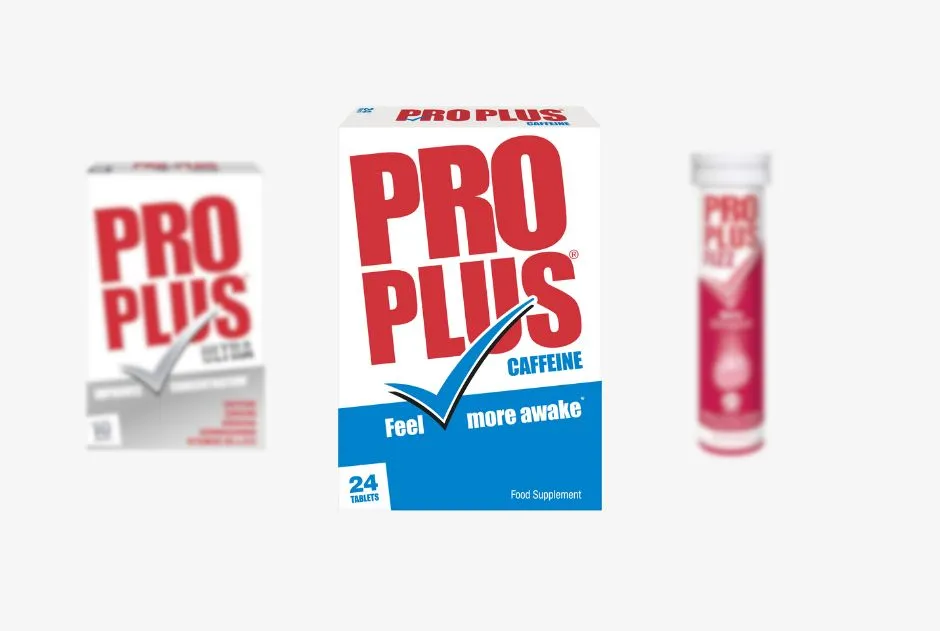Pro Plus offers a range of caffeine based products to give you a boost.

 

Pro Plus Caffeine Tablets, Pro Plus Ultra capsules and Pro Plus Fizz are food supplements.
